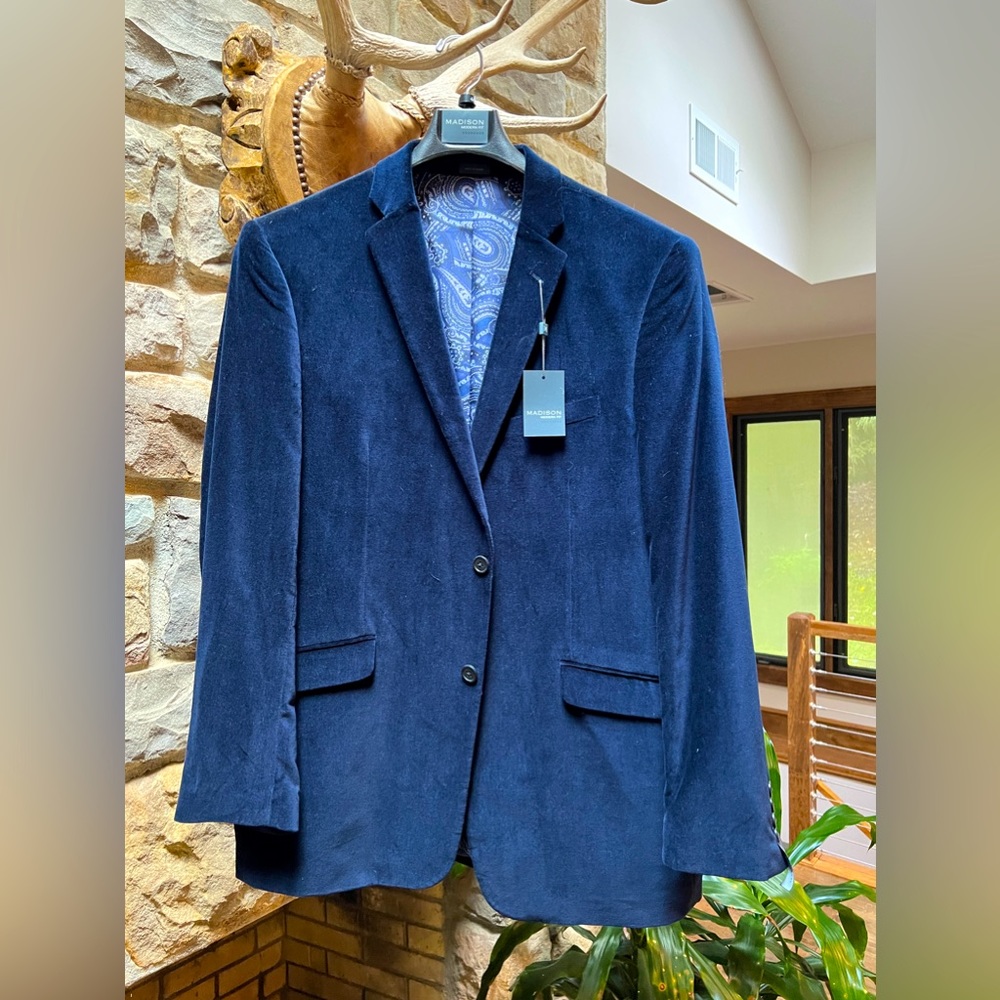 Madison Modern Fit sports coat/ blazer, Deep Blue 100% Cotton 44L